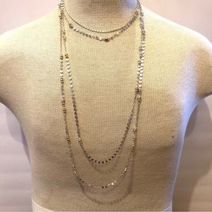 Stella & Dot 3-in-1 Necklace-long Silver tone multistrand w/ gold bead stations